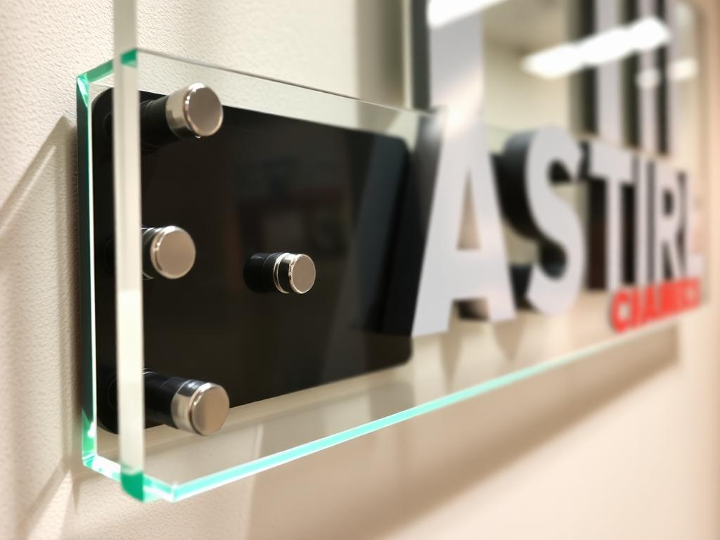 Detalj hromiranog distancera na akrilnoj tabli
